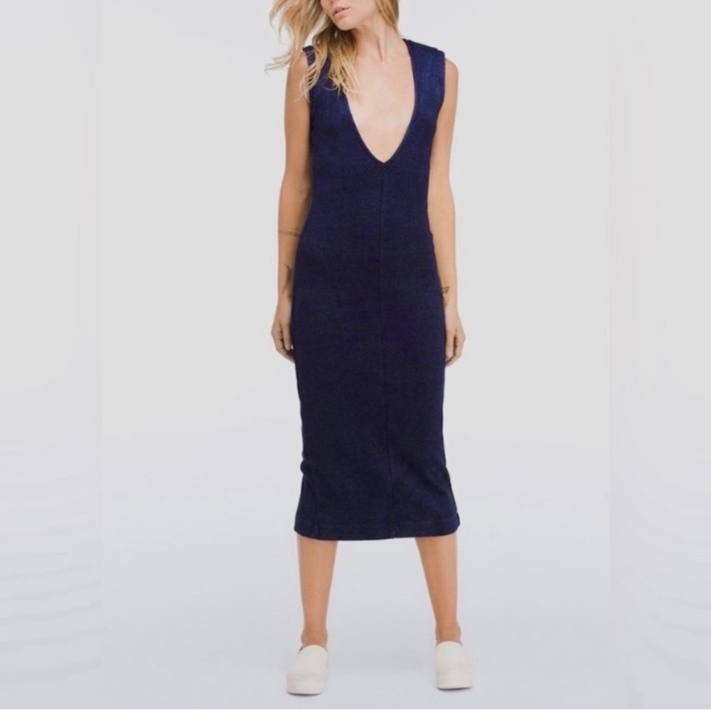 AG The Pi Medium 100% Cotton Elegant Blue Sleeveless Ribbed Fitted Dress